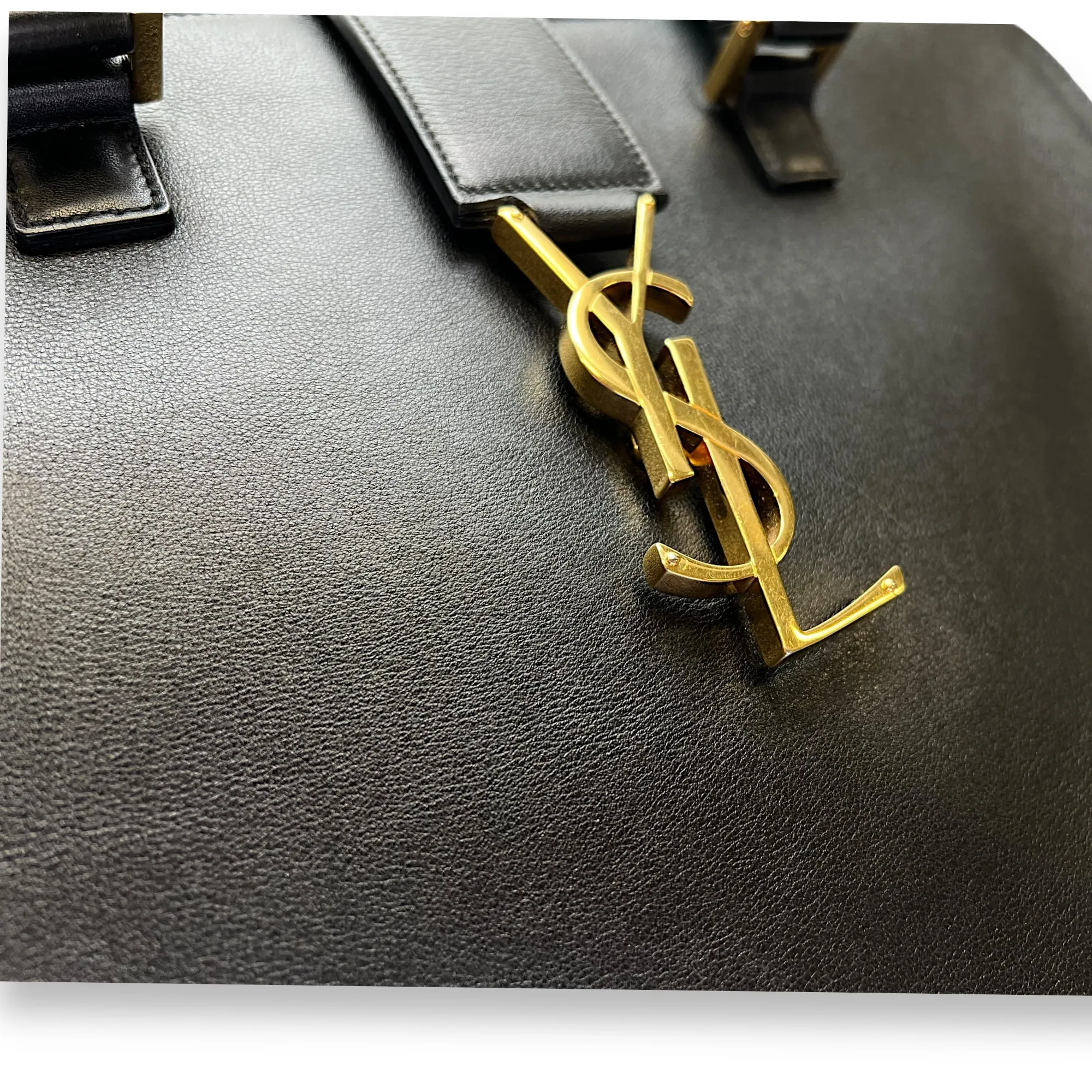 Monogram Cabas Large Black Top Handle Bag in Calfskin, Gold hardware