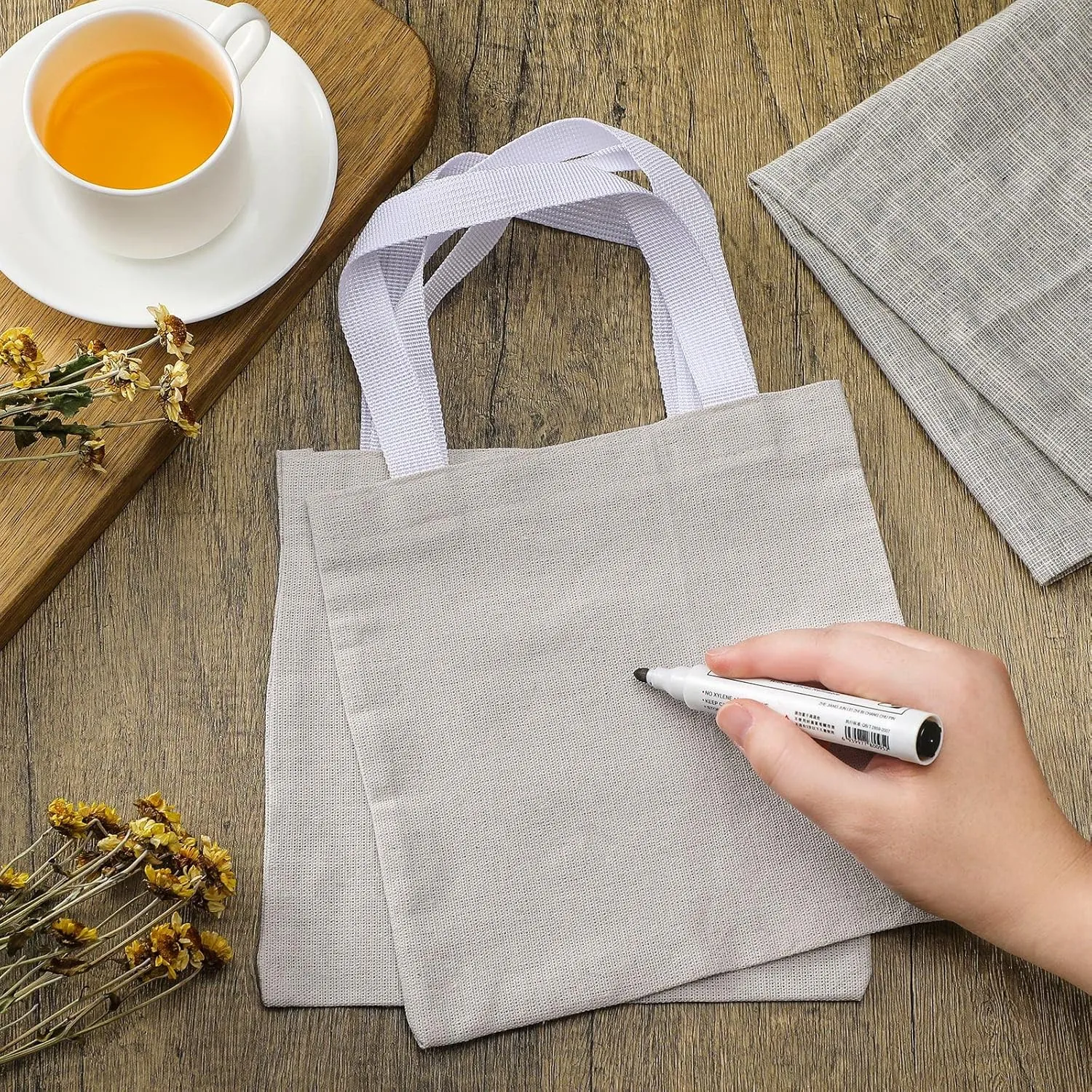 Moukeren 50 Pcs Canvas Tote Bag Bulk Mini DIY Blank Tote Sack Natural Small Cotton Reusable Bag for summer lemon party Gift