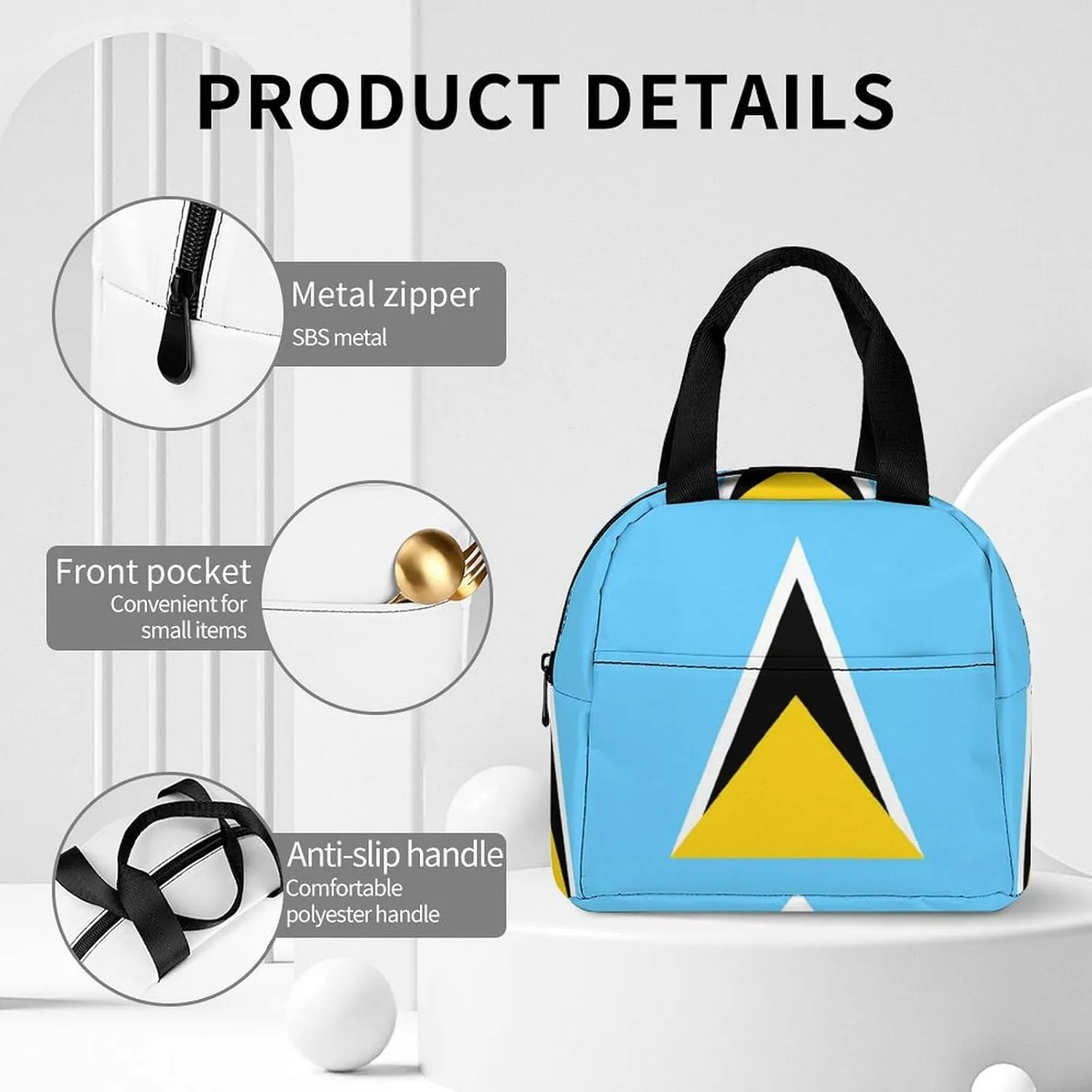 National Flag of Saint Lucia Cute Lunch Bags for Men And Women, Large Capacity Lunch Tote Bags with Adjustable Shoulder Straps, Reusable Insulated Lunch Boxes