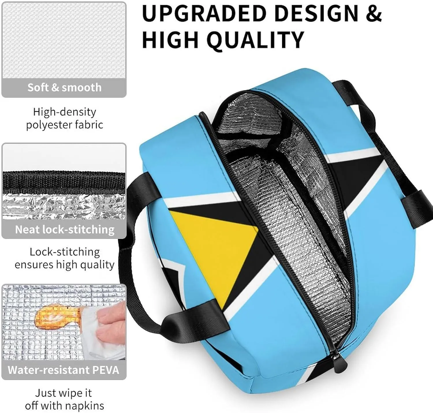 National Flag of Saint Lucia Cute Lunch Bags for Men And Women, Large Capacity Lunch Tote Bags with Adjustable Shoulder Straps, Reusable Insulated Lunch Boxes