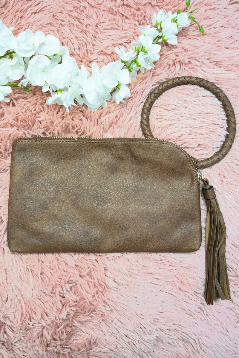 NGIL Brown Faux Leather Bangle Clutch