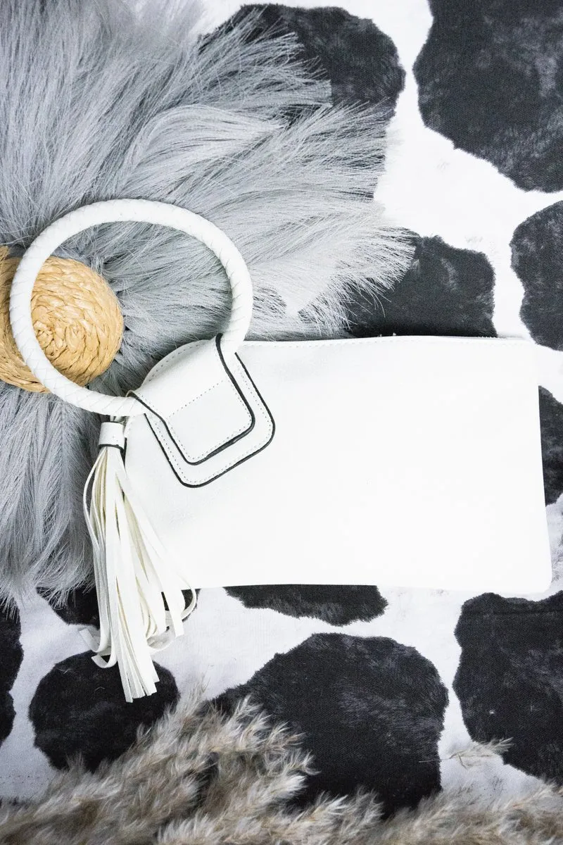 NGIL White Faux Leather Bangle Clutch