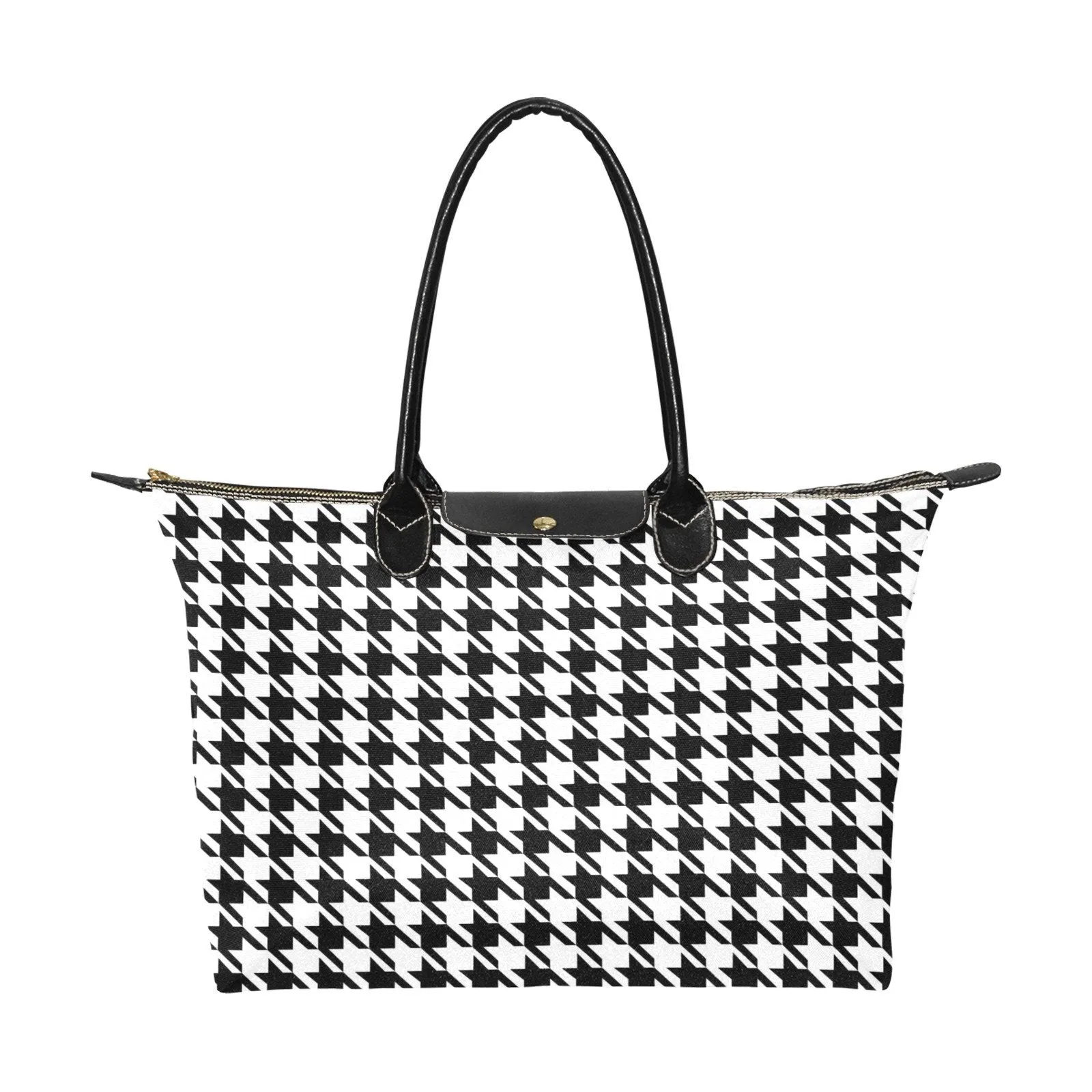 Nylon Tote-Classic Black and White Houndstooth