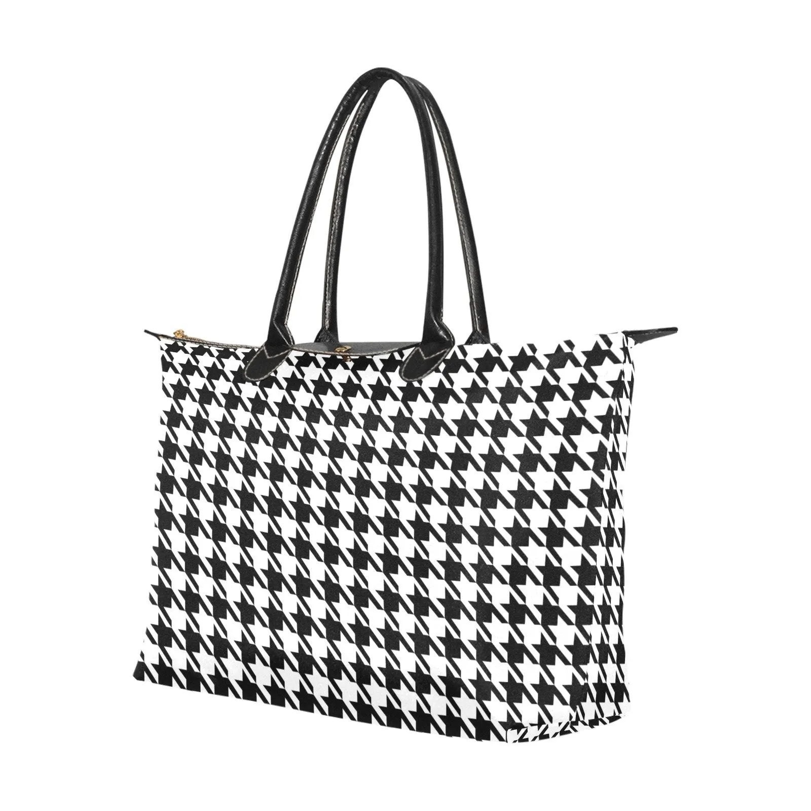 Nylon Tote-Classic Black and White Houndstooth