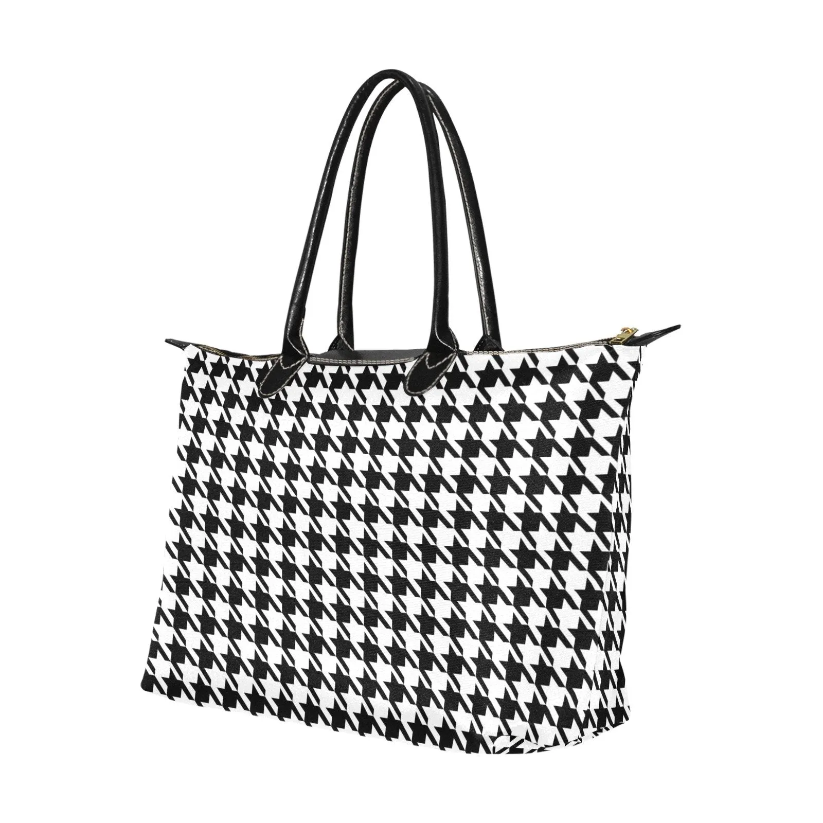 Nylon Tote-Classic Black and White Houndstooth