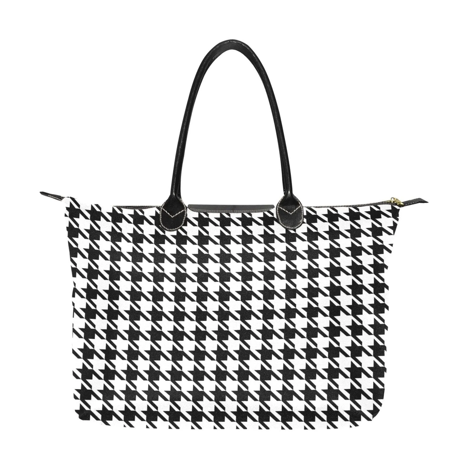 Nylon Tote-Classic Black and White Houndstooth
