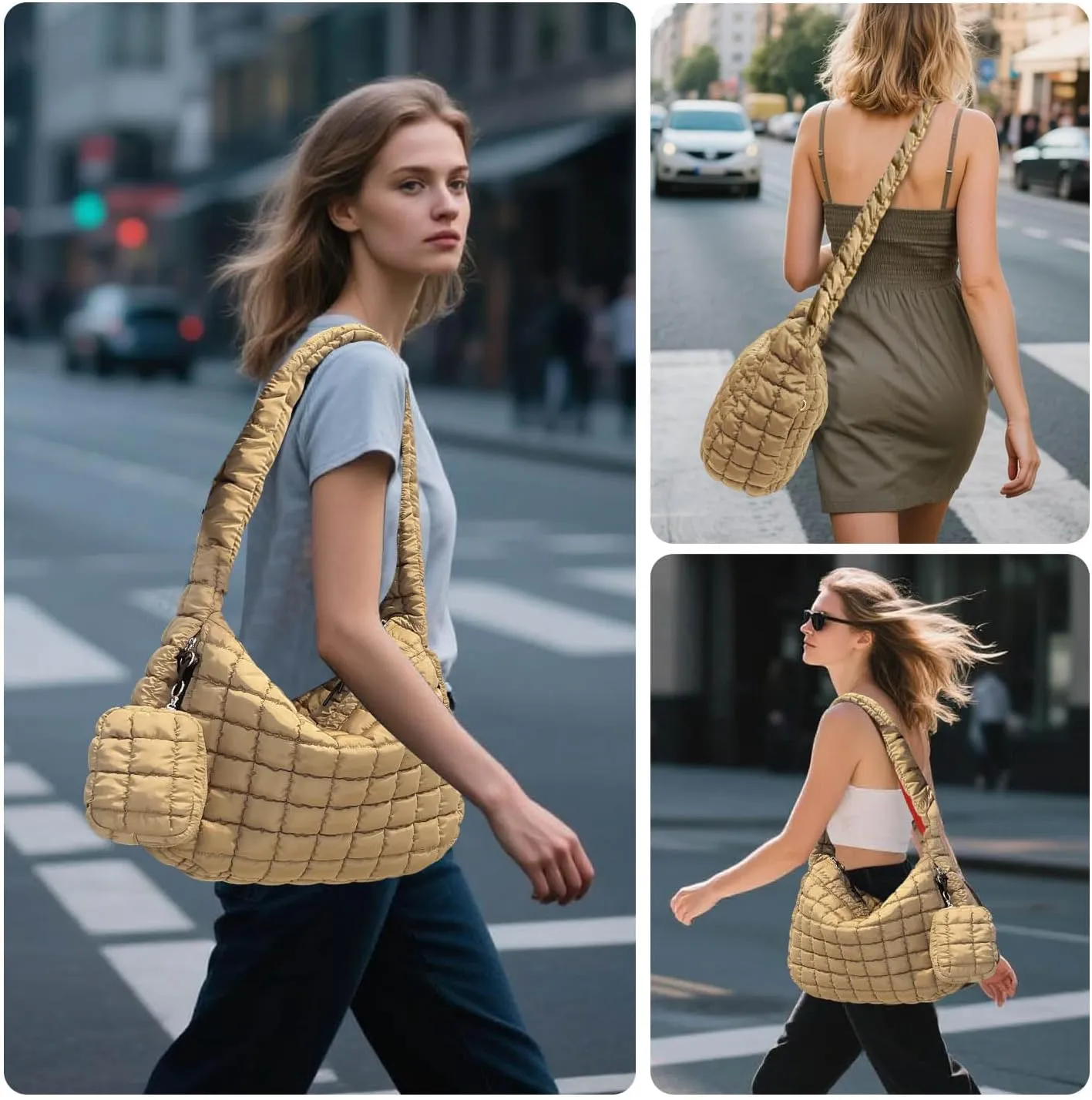 Puffer Tote Bag for Women, Large Quilted Puffer Bag with Pouch, Puffy Quilted Hobo Bag, Puff Crossbody Purse