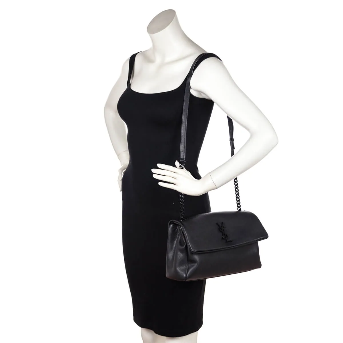 Saint Laurent Black Grain De Poudre Medium West Hollywood Monogram Fold-Over Bag