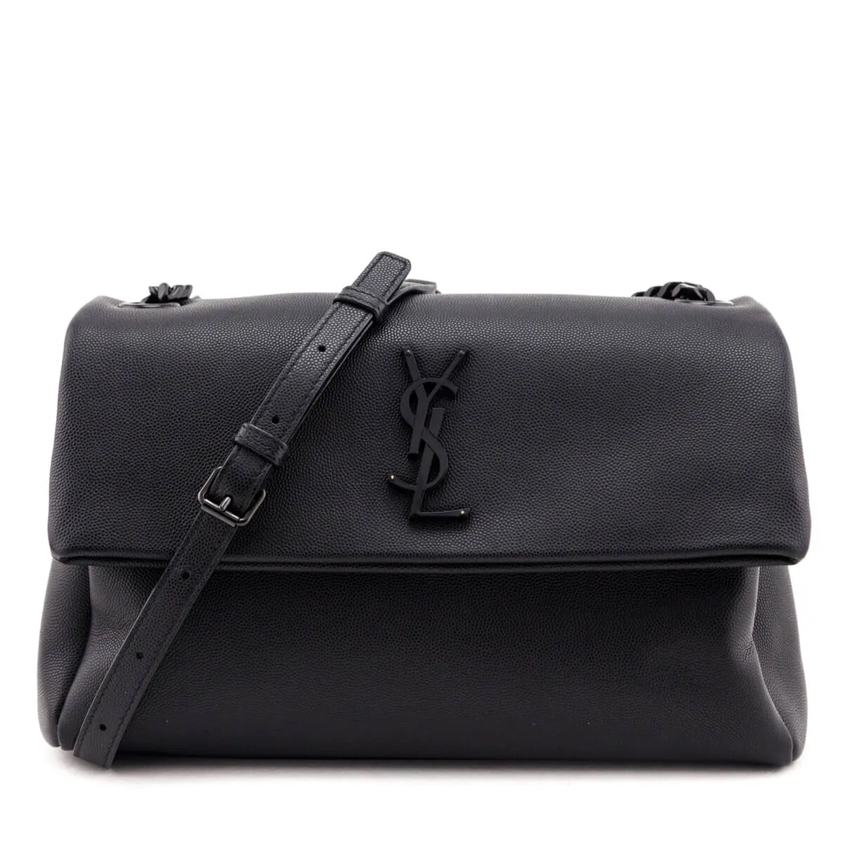 Saint Laurent Black Grain De Poudre Medium West Hollywood Monogram Fold-Over Bag