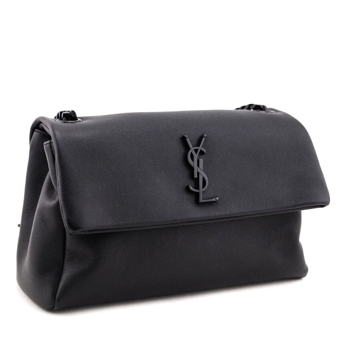Saint Laurent Black Grain De Poudre Medium West Hollywood Monogram Fold-Over Bag