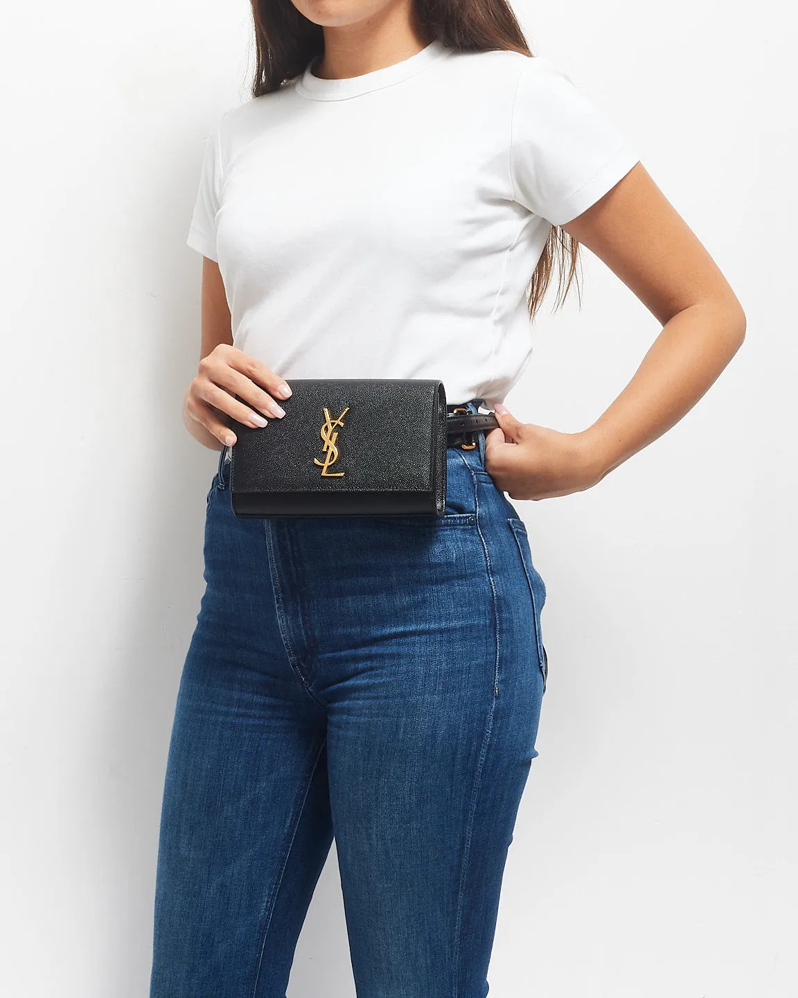 Saint Laurent Black Leather Small Kate Belt Bag GHW