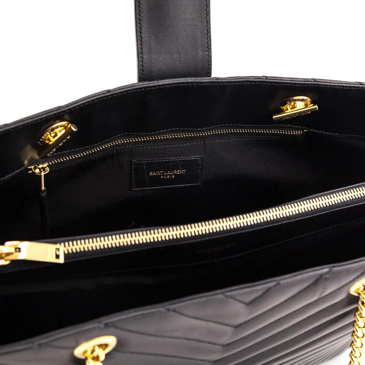 Saint Laurent Black Matelasse Chevron Large Shopping Bag