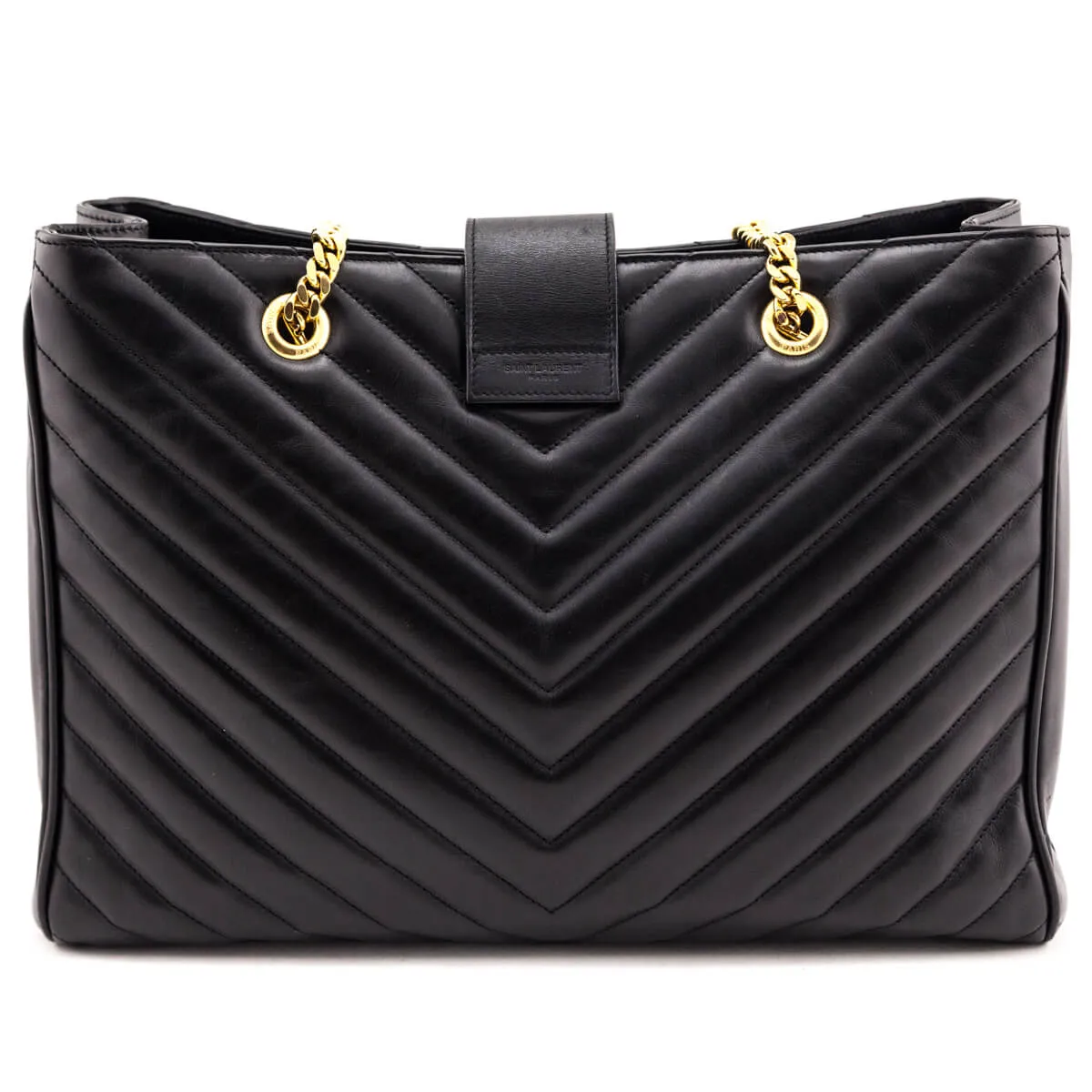 Saint Laurent Black Matelasse Chevron Large Shopping Bag