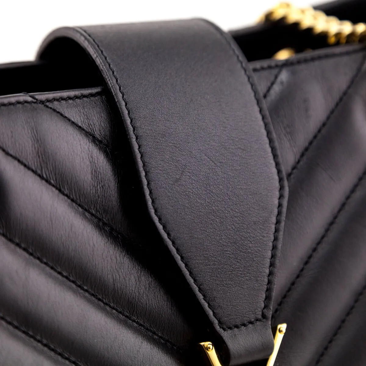 Saint Laurent Black Matelasse Chevron Large Shopping Bag
