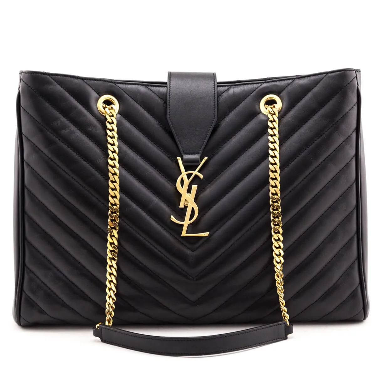 Saint Laurent Black Matelasse Chevron Large Shopping Bag