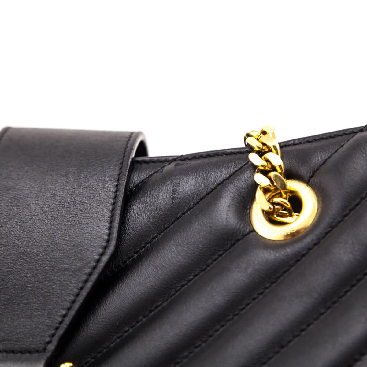 Saint Laurent Black Matelasse Chevron Large Shopping Bag