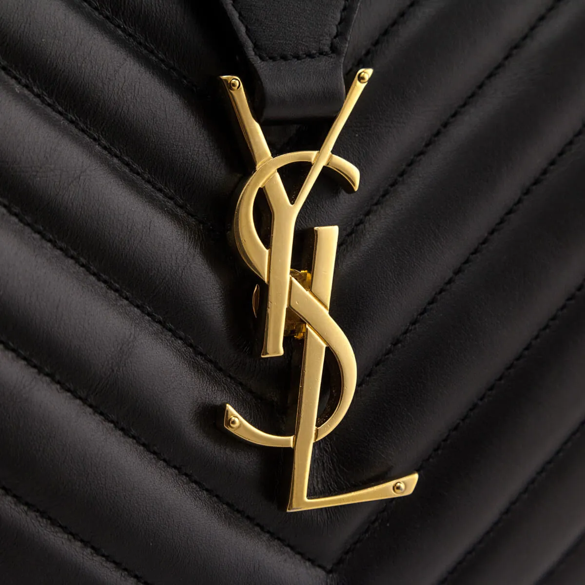 Saint Laurent Black Matelasse Chevron Large Shopping Bag
