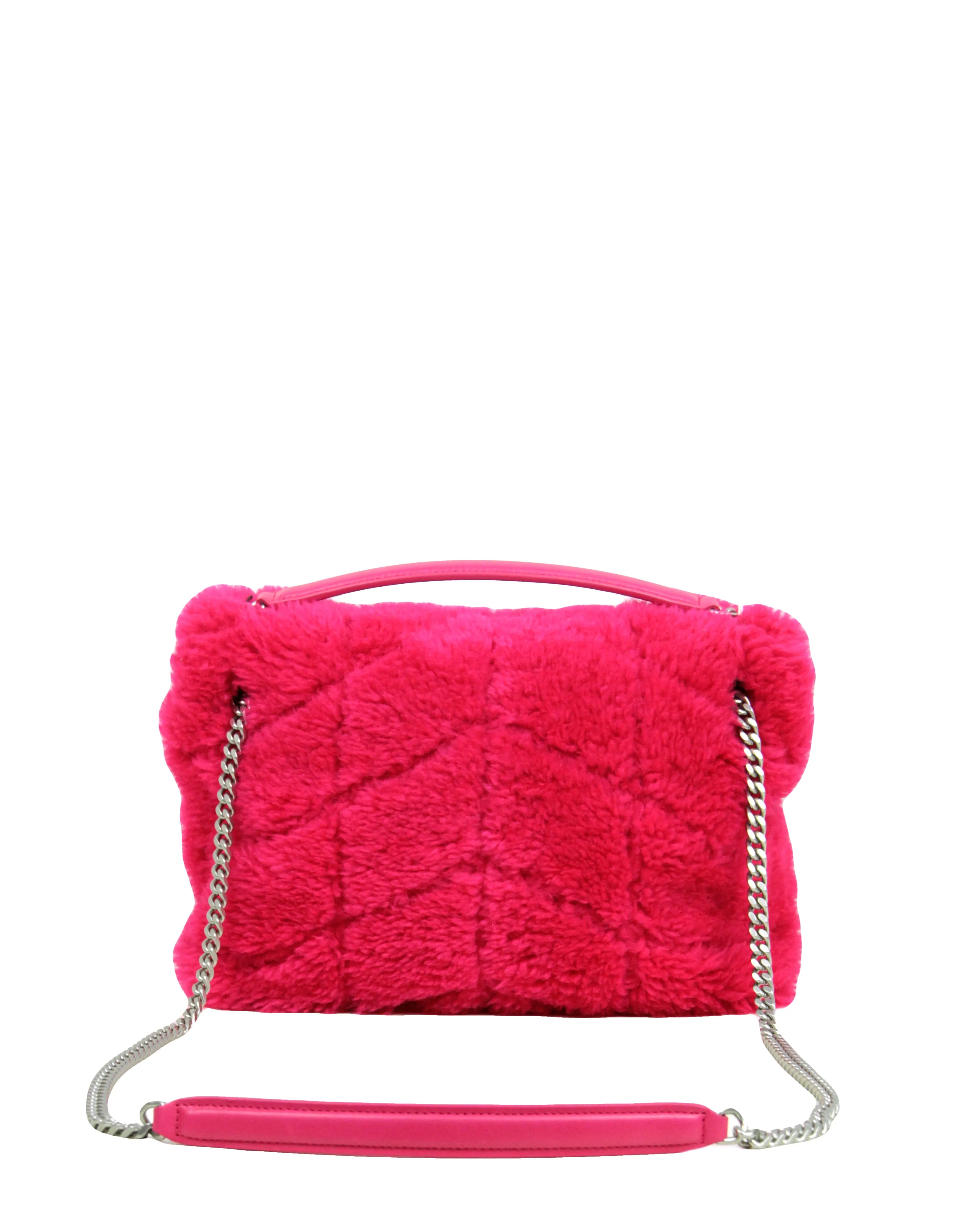 Saint Laurent NWT Hot Pink Shearling Small Loulou Puffer Bag