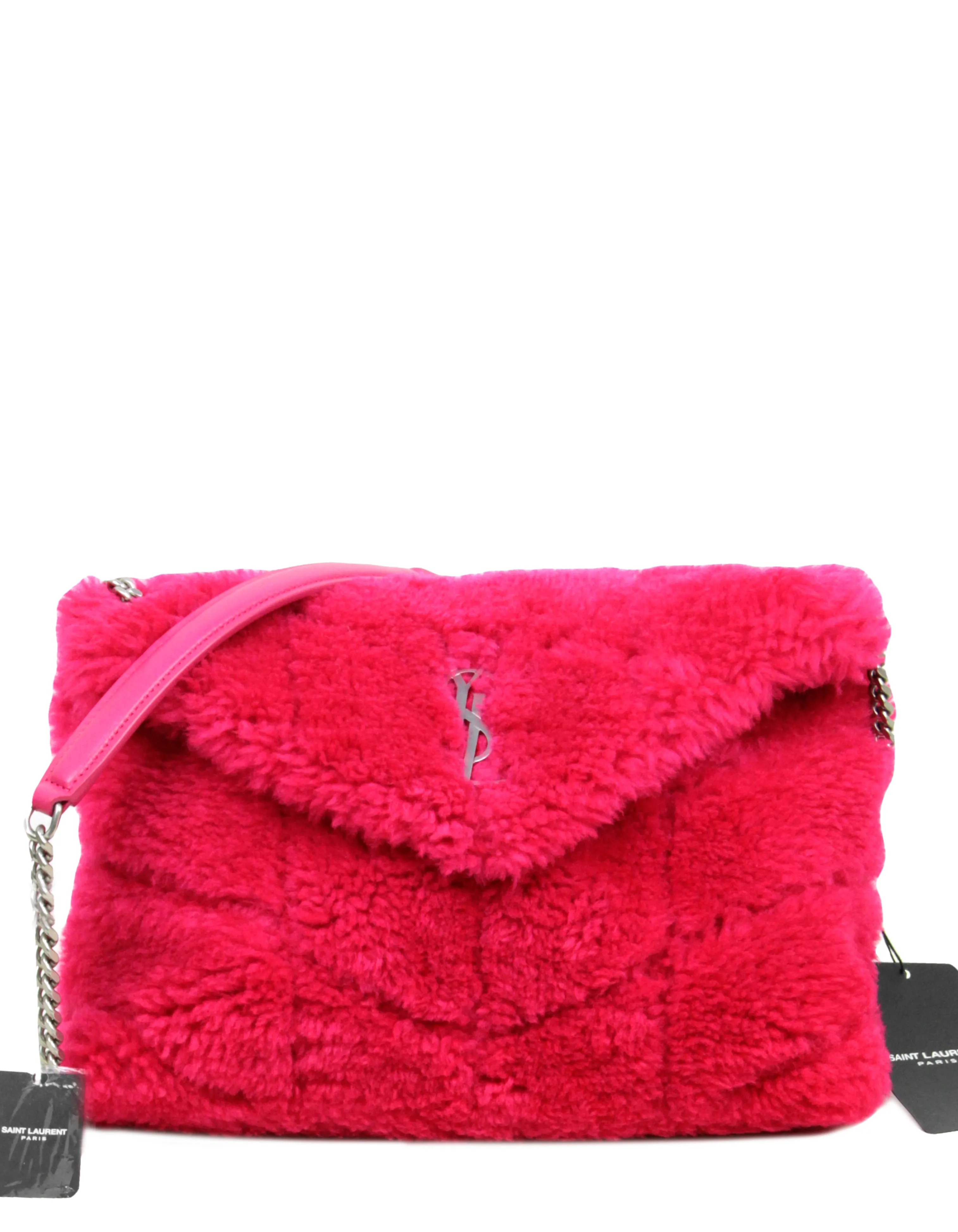 Saint Laurent NWT Hot Pink Shearling Small Loulou Puffer Bag