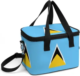 Saint Lucia Flag Insulated Lunch Bag Lunchbox Cooler Cooling Tote Office Picnic Hiking Beach Organizer