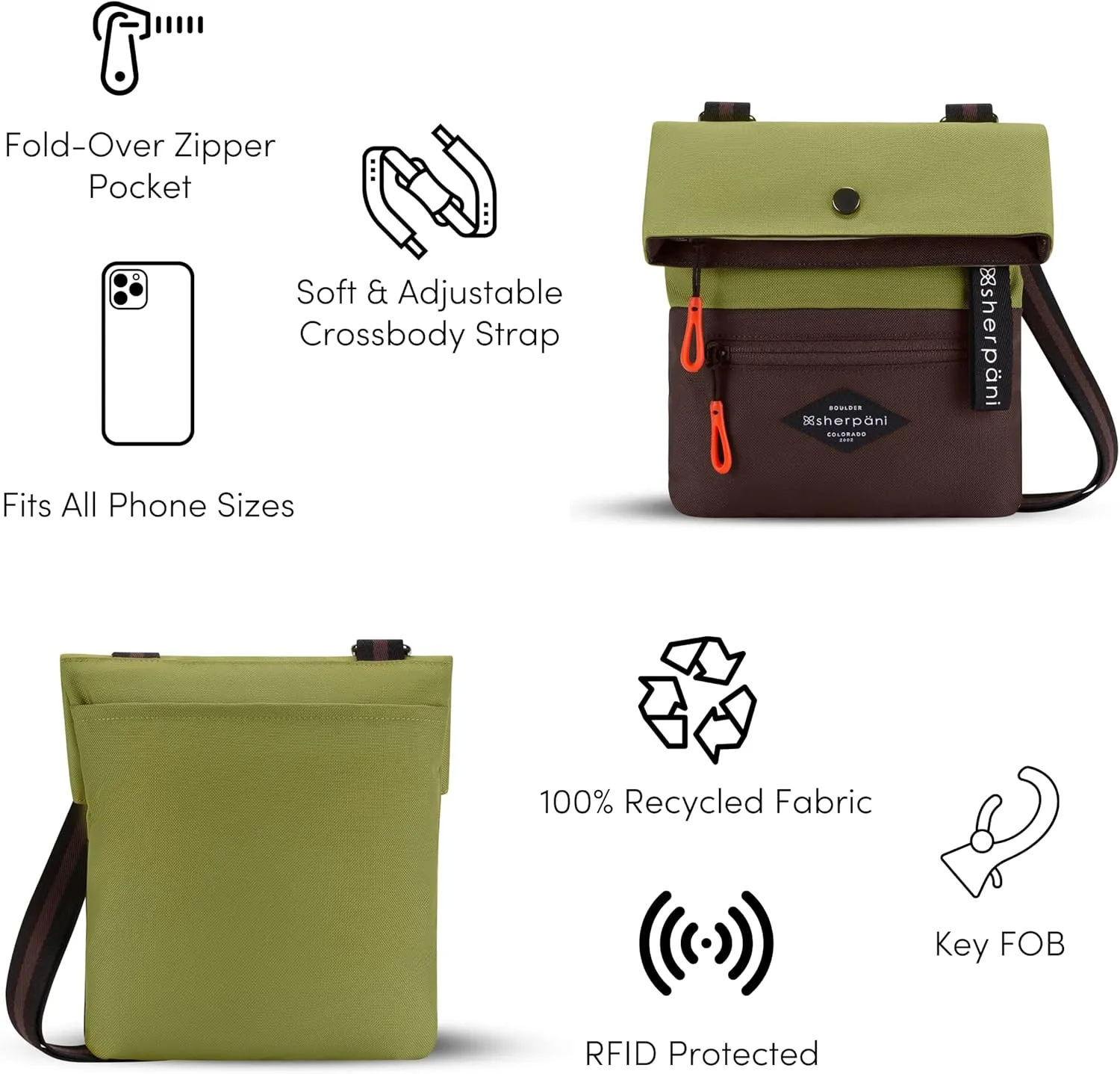 Sherpani Pica, Small Crossbody Purse, Nylon Crossbody Bag, Lightweight Cross Body Bag, Shoulder Bag, Purses for Women, Travel Bag, RFID Protection (Cactus)