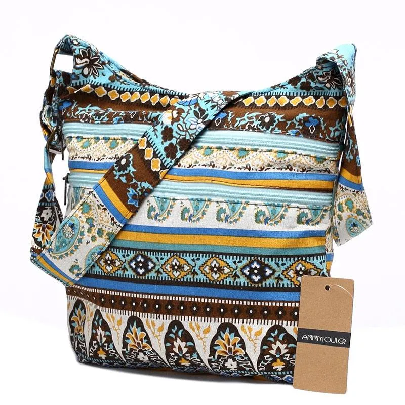 Sling Crossbody Hippie Hobo Double Zipper Bag