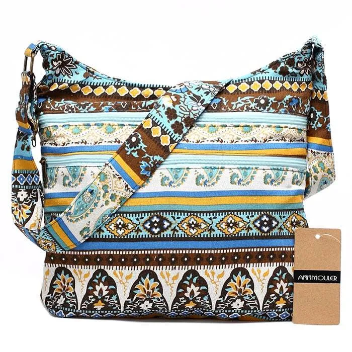 Sling Crossbody Hippie Hobo Double Zipper Bag