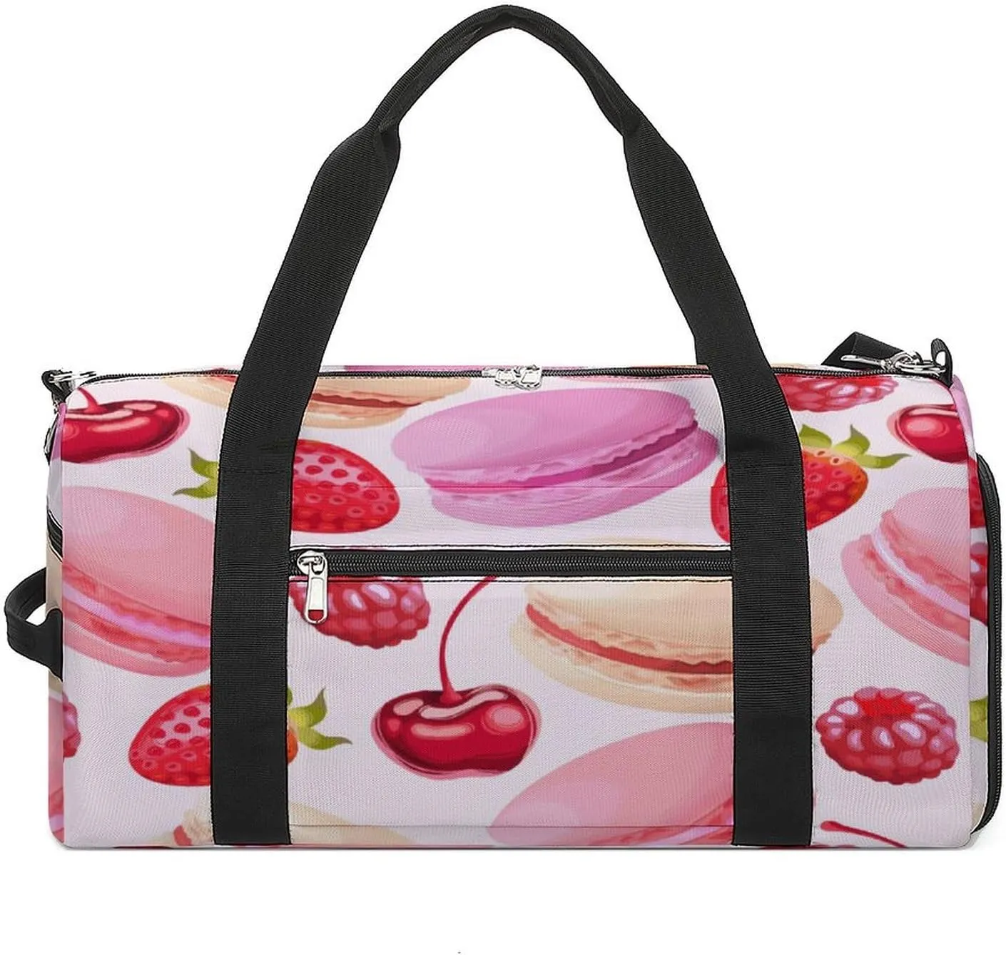 Strawberry Macaron Travel Gym Bag Sport Workout Duffel Bags with Compartments And Side Pocket