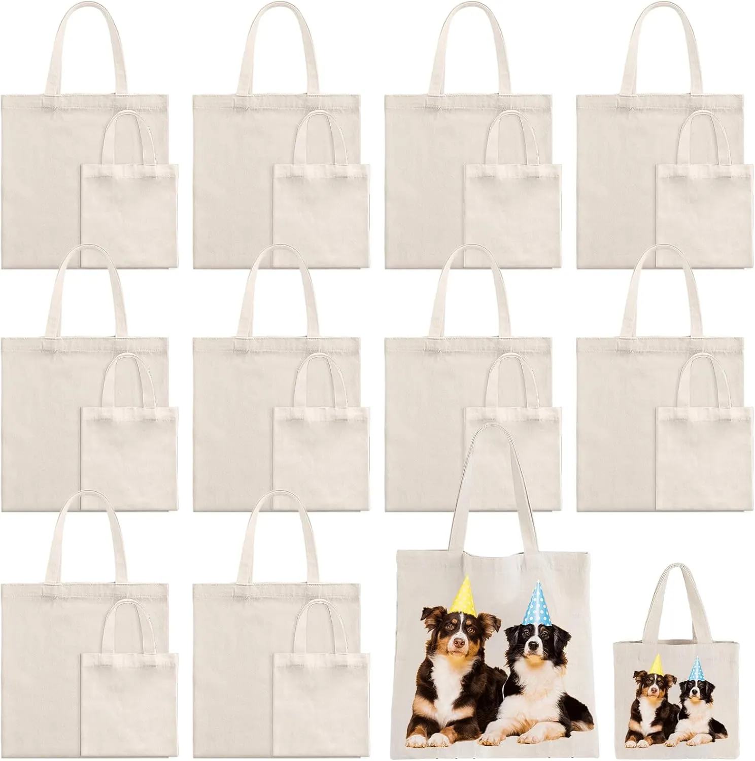 Sublimation Blank Tote Bags, 20Pack Canvas Tote Bags 16.1 x 15.4 Inch, 9.1 x 8.3 Inch Small Canvas Tote Bag Reusable Grocery Bags Shopping Cloth Bag for Heat Transfer, DIY, Ivory
