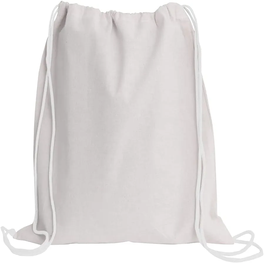 TBF Cotton Drawstring Backpack Gym Sack, Canvas Cinch Sport Pack for Men, Women (White, Set of 3)