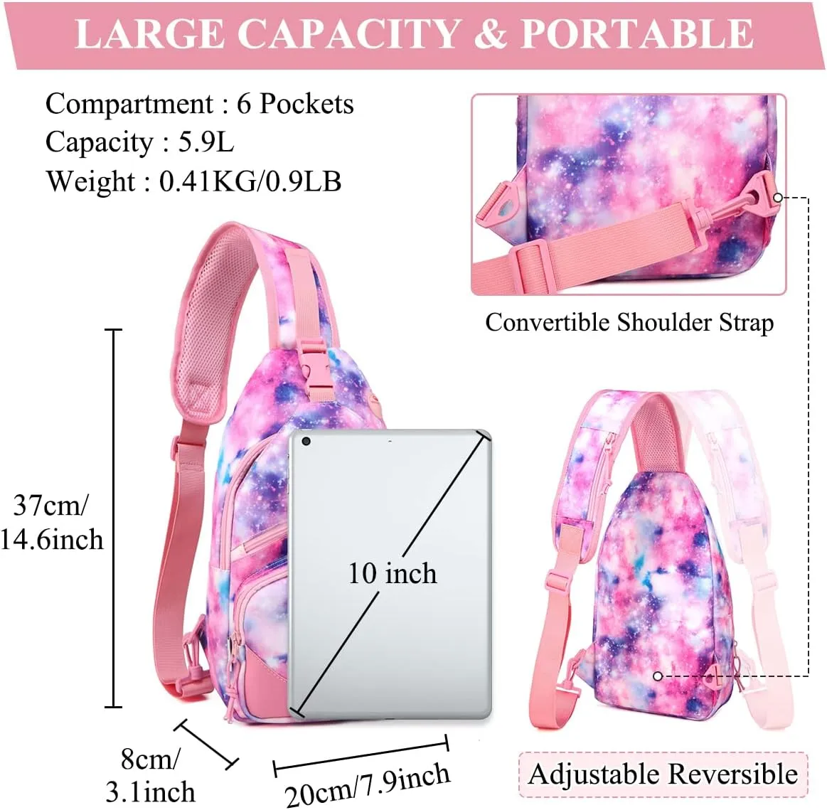 VASCHY Sling Bag for Men Women, One Strap Over the Shoulder Cross Body Backpack Chest Bag for Hiking/Travel/Outdoor