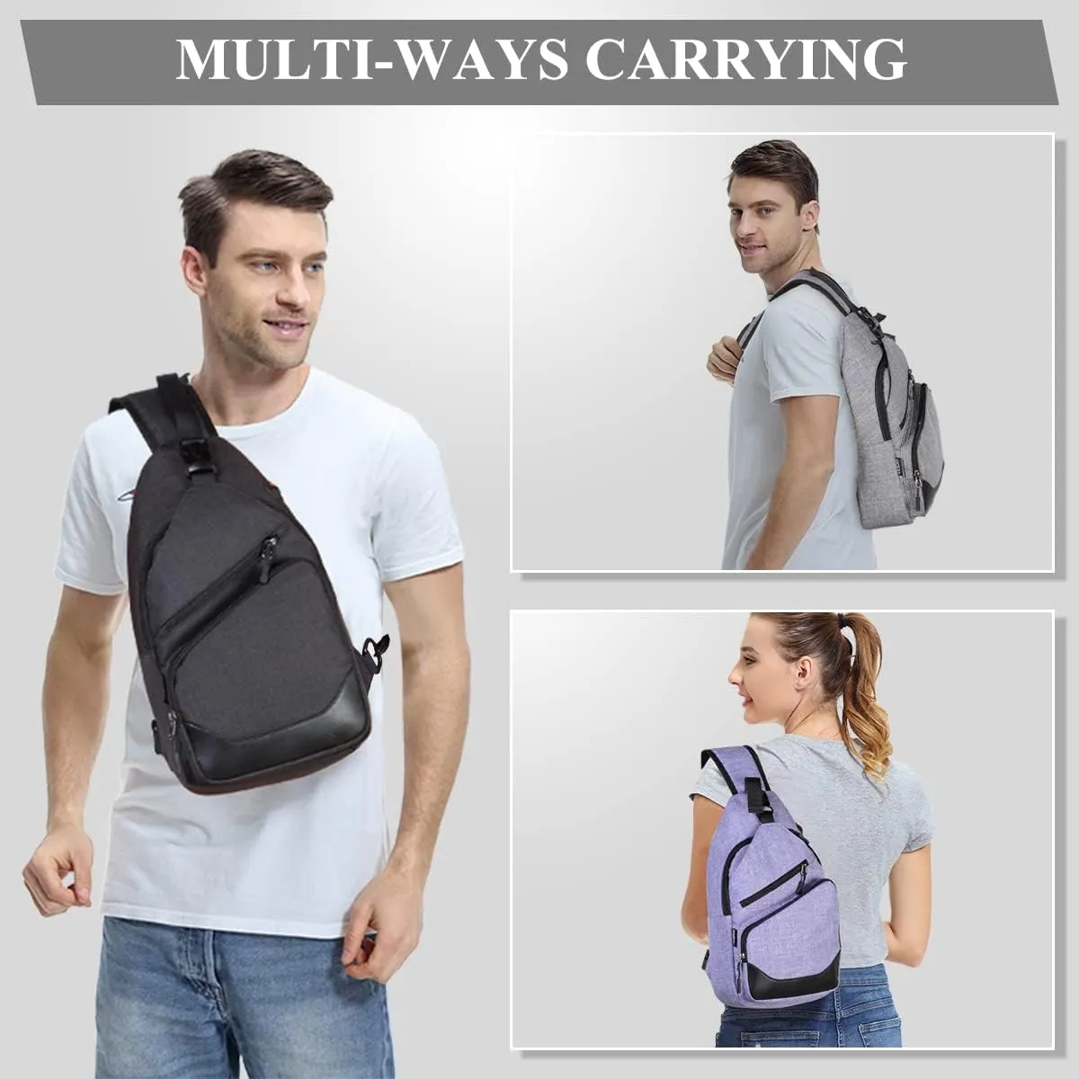 VASCHY Sling Bag for Men Women, One Strap Over the Shoulder Cross Body Backpack Chest Bag for Hiking/Travel/Outdoor