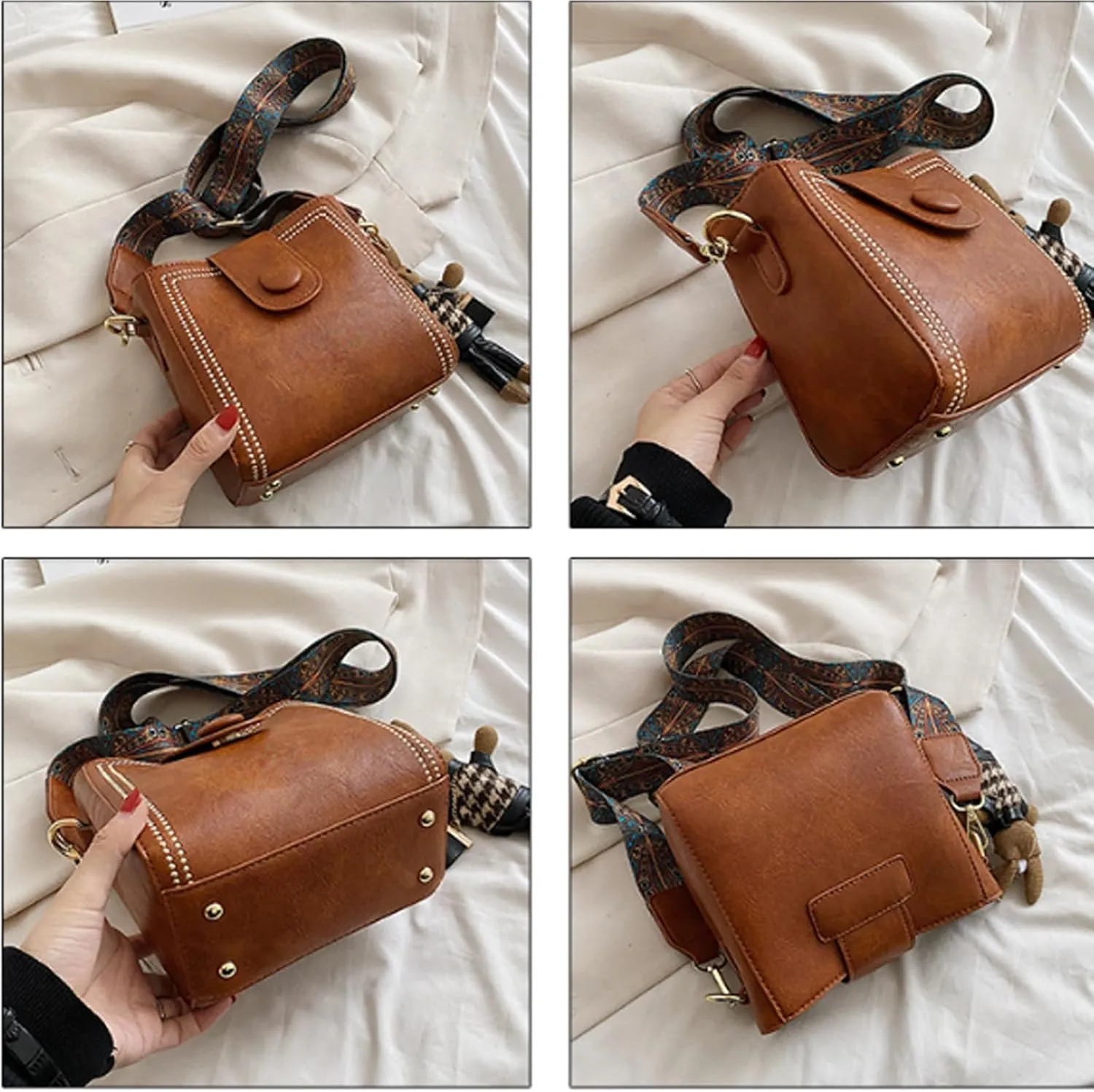 Vintage Fashion Bag With Adjustable Wider Shoulder Strap, Vintage Retro Small Water Bucket Bag