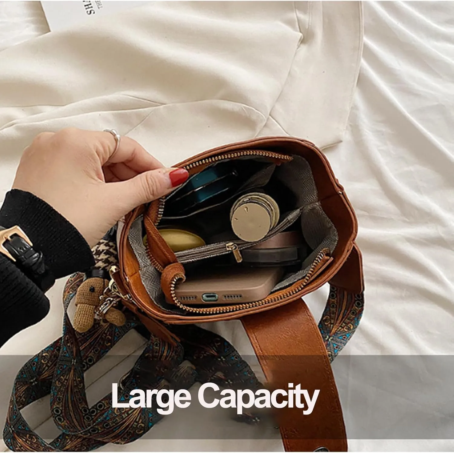 Vintage Fashion Bag With Adjustable Wider Shoulder Strap, Vintage Retro Small Water Bucket Bag