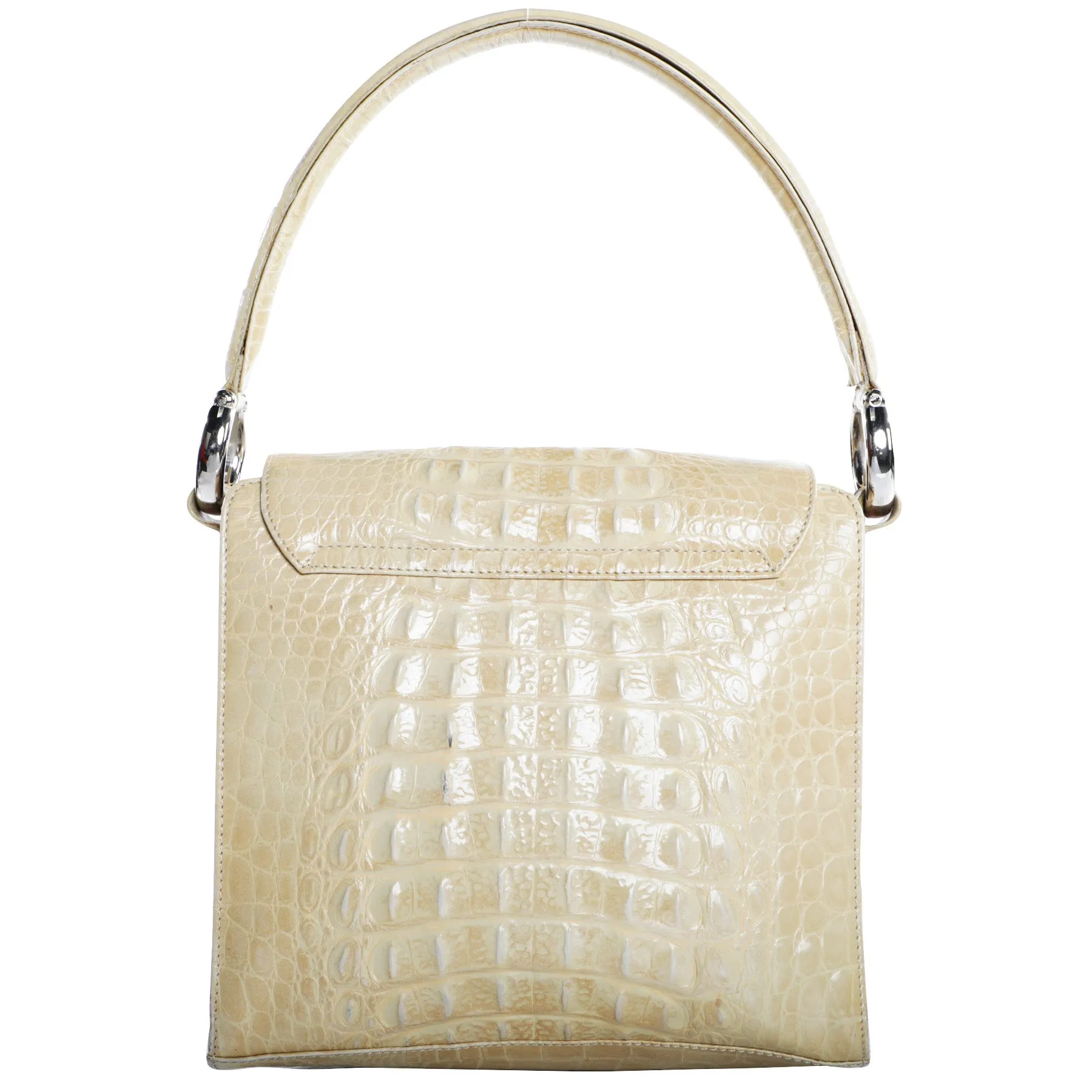 Vintage Gianfranco Ferre 90s Croc Embossed Structured Top Handle Leather Shoulder Bag