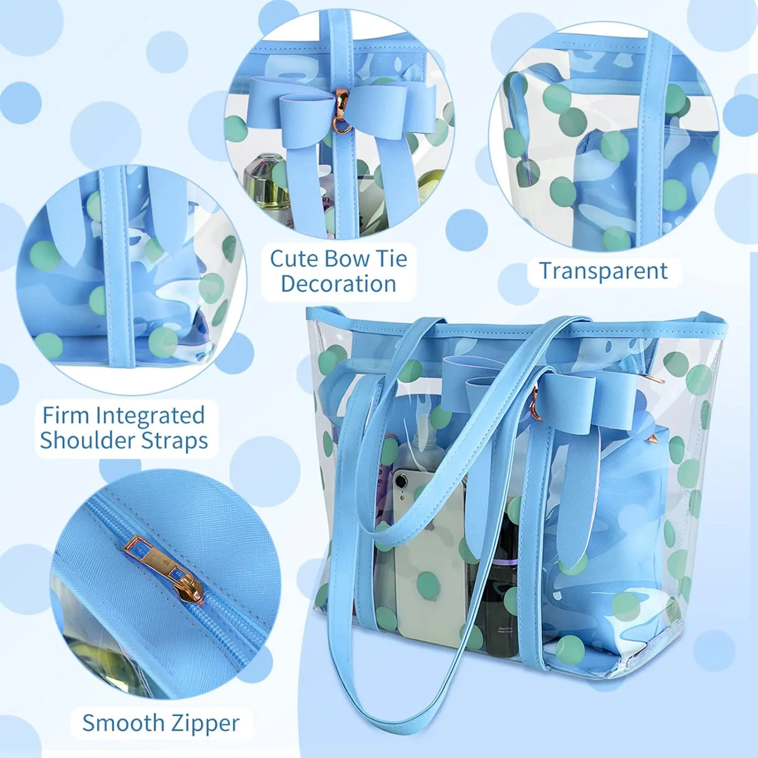 Women Waterproof PVC Clear Tote Bags Shoulder Handbag Beach Bag Shopping Work Bag