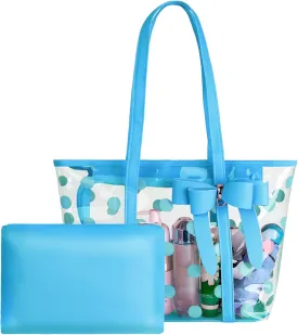 Women Waterproof PVC Clear Tote Bags Shoulder Handbag Beach Bag Shopping Work Bag