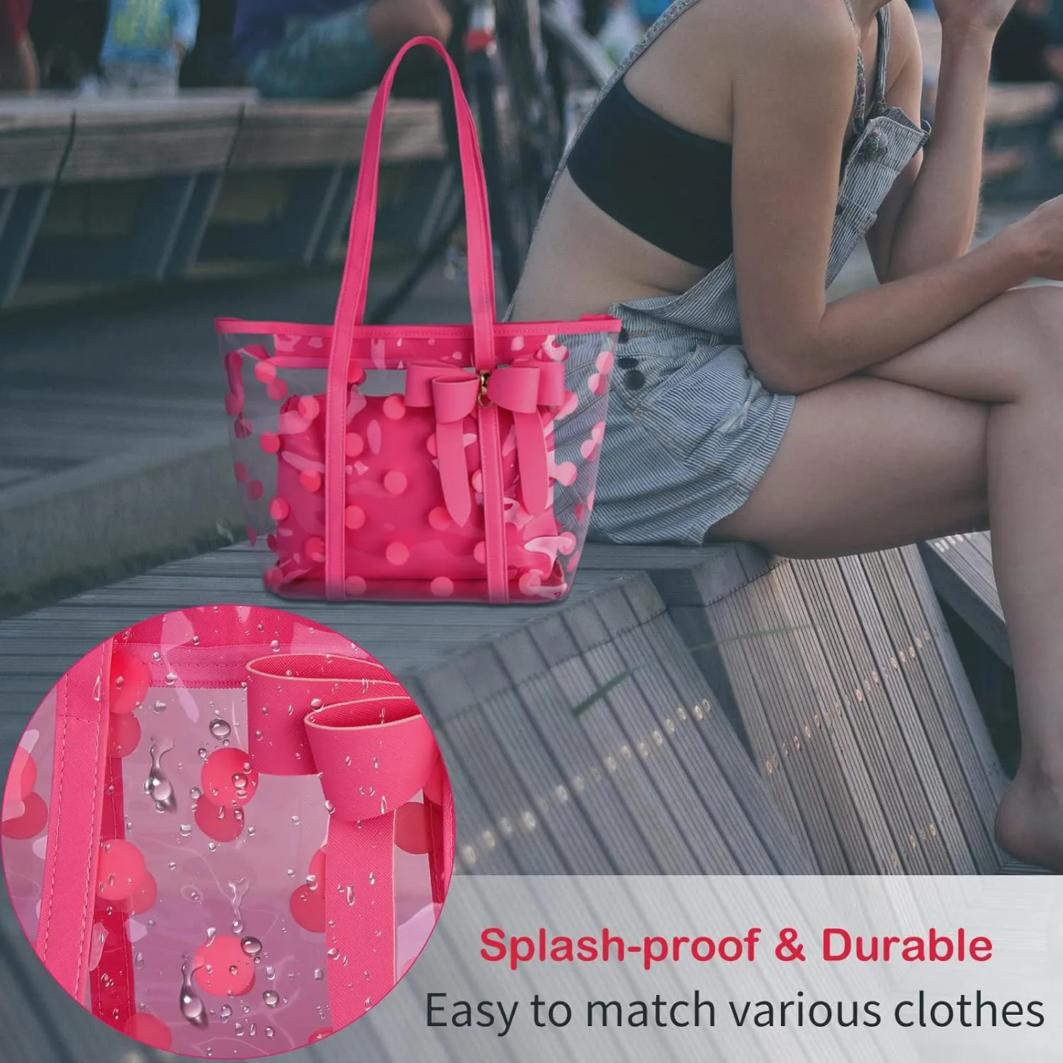 Women Waterproof PVC Clear Tote Bags Shoulder Handbag Beach Bag Shopping Work Bag