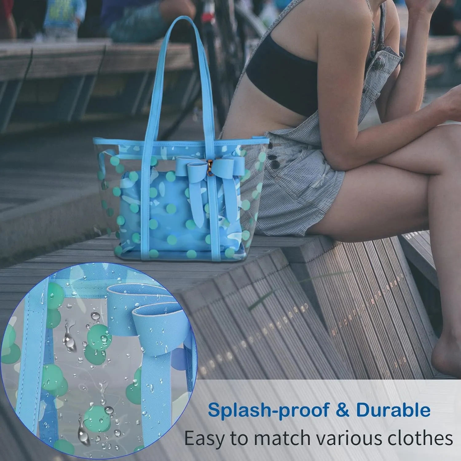 Women Waterproof PVC Clear Tote Bags Shoulder Handbag Beach Bag Shopping Work Bag