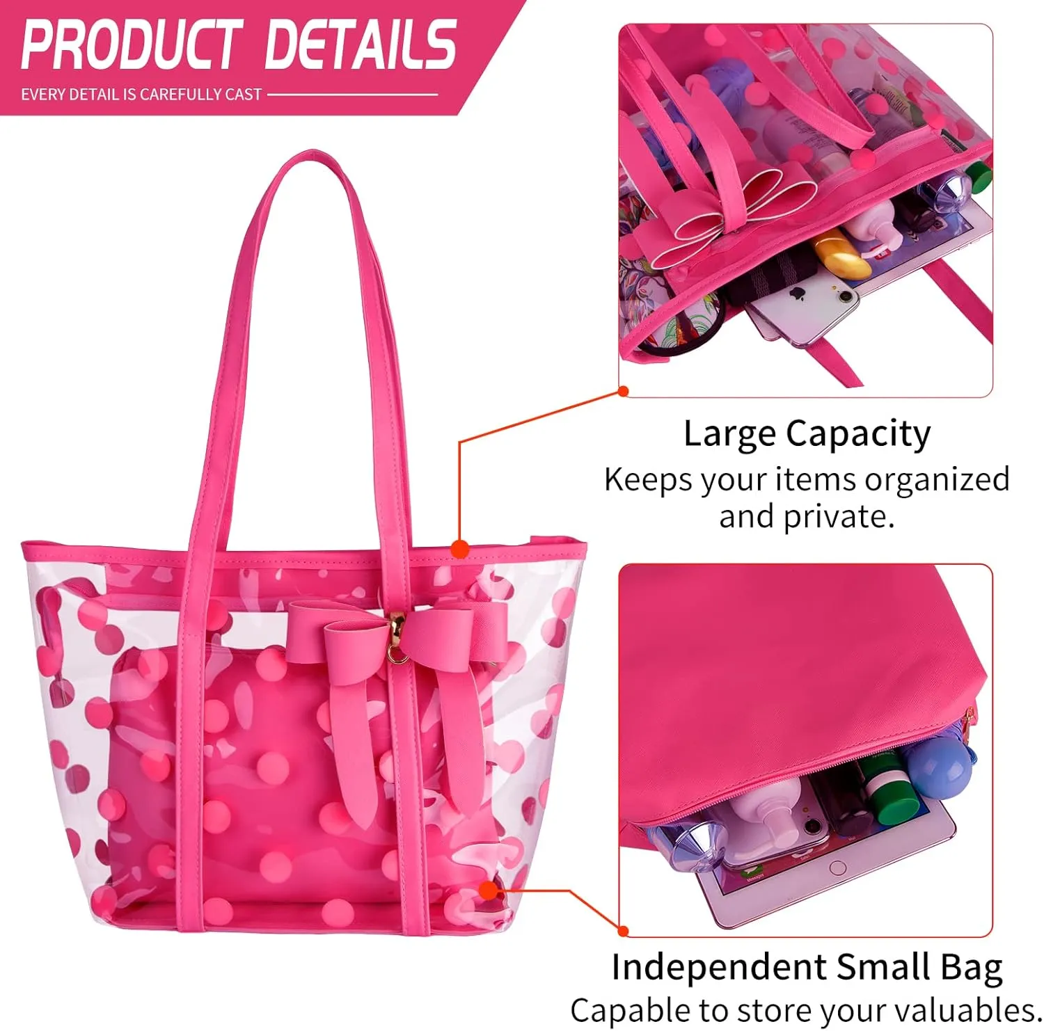Women Waterproof PVC Clear Tote Bags Shoulder Handbag Beach Bag Shopping Work Bag