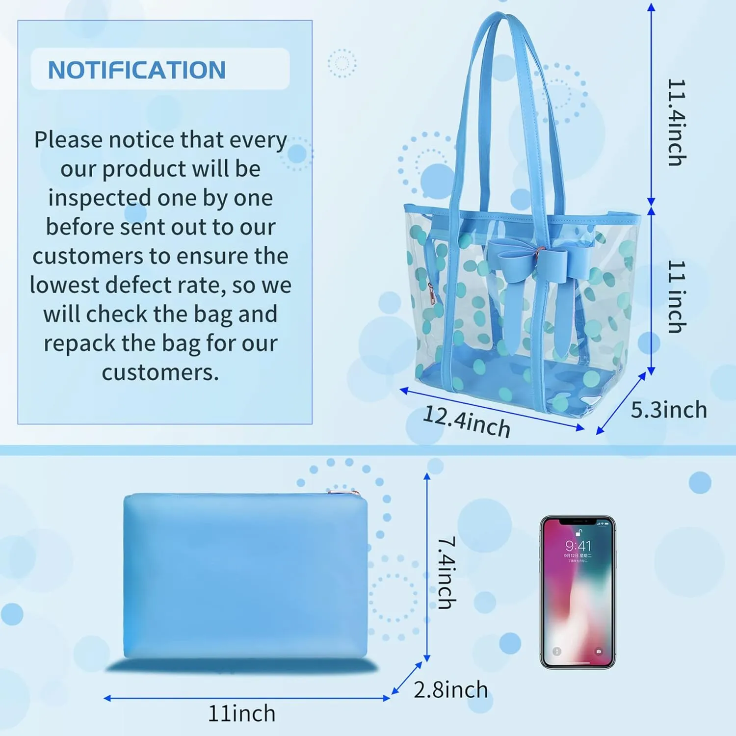 Women Waterproof PVC Clear Tote Bags Shoulder Handbag Beach Bag Shopping Work Bag