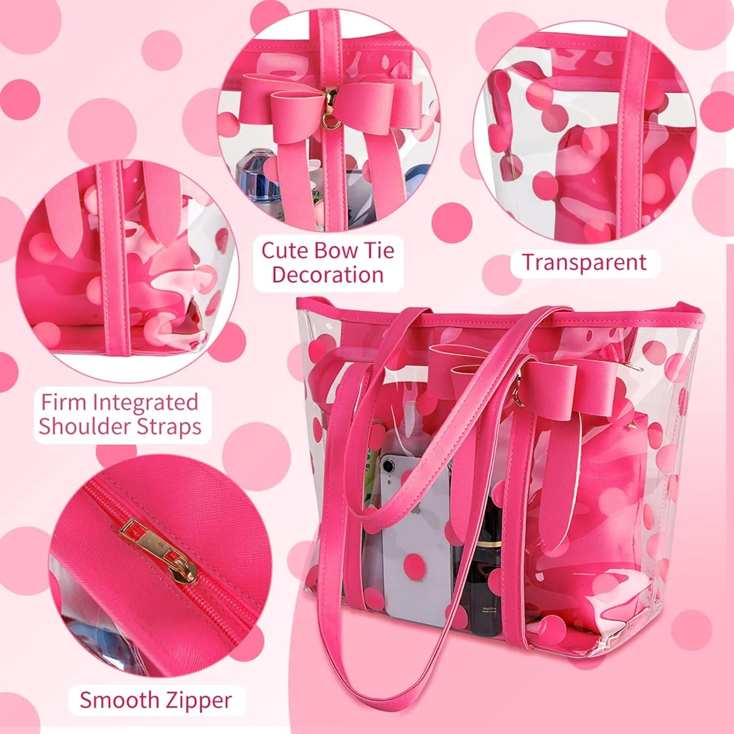 Women Waterproof PVC Clear Tote Bags Shoulder Handbag Beach Bag Shopping Work Bag
