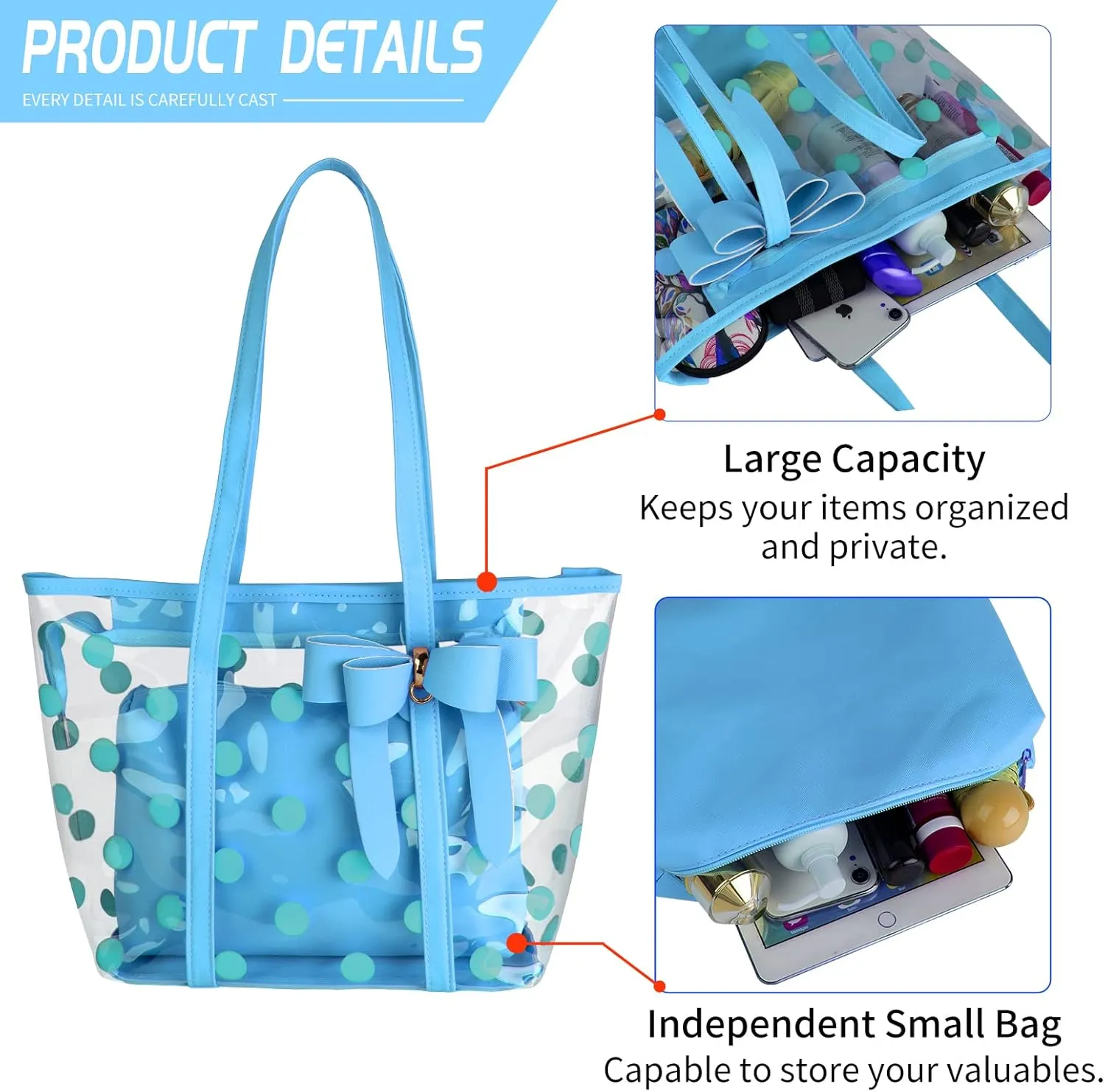 Women Waterproof PVC Clear Tote Bags Shoulder Handbag Beach Bag Shopping Work Bag