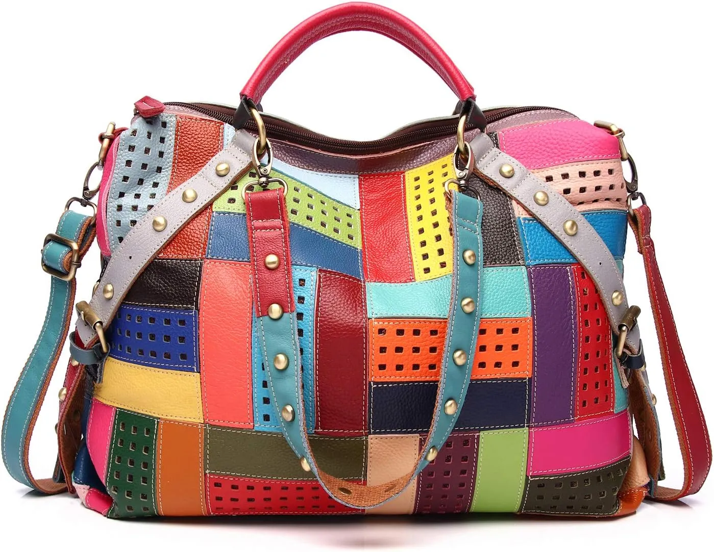 Women's Multicolor Tote Handbag Genuine Leather Random Color Hobo Shoulder Purse