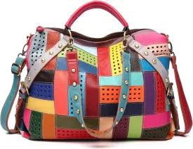 Women's Multicolor Tote Handbag Genuine Leather Random Color Hobo Shoulder Purse