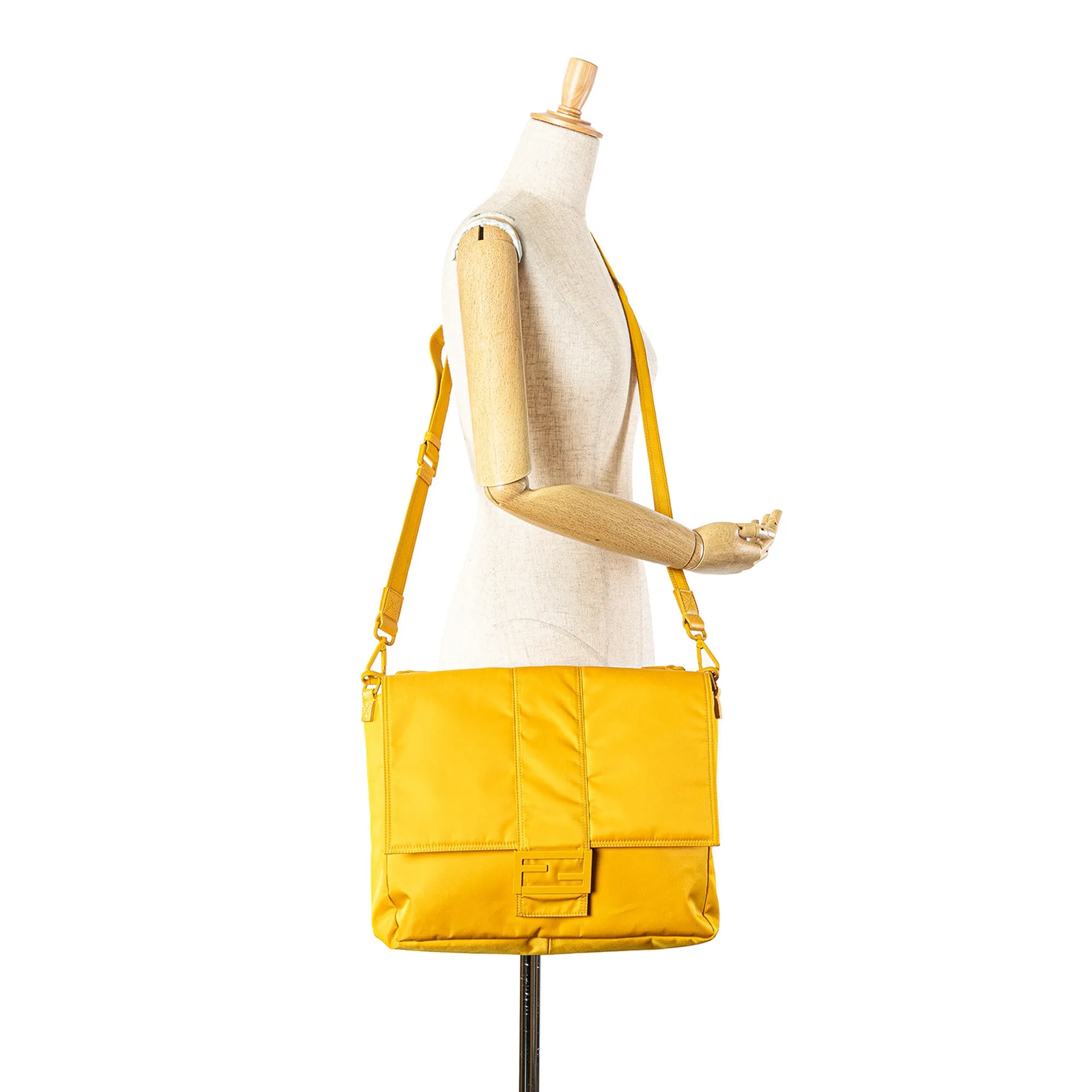 Yellow Fendi Nylon Baguette Messenger Bag Satchel