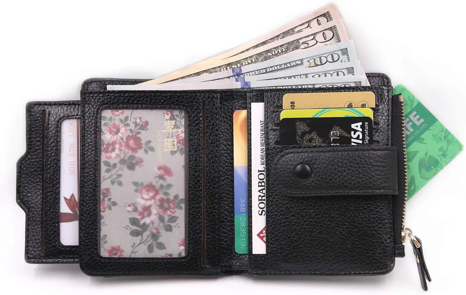 ZOOEASS Women's RFID Mini Soft Leather Bifold Wallet With ID Window Card Sleeve Coin Purse